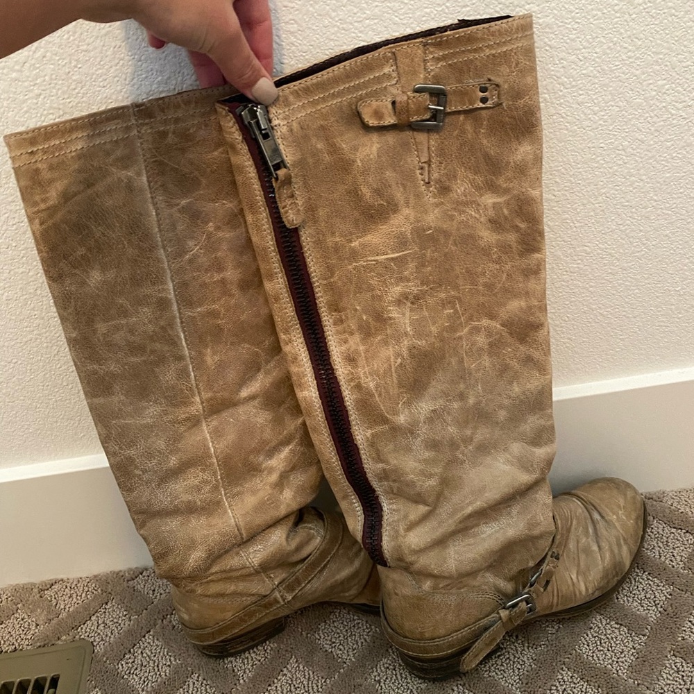 Steve Madden below the knee boots tan with maroon zipper